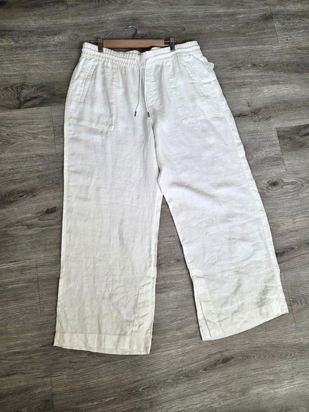 Athleta Retreat Linen High Rise Wide Leg Pant White XL NEW*FLAW